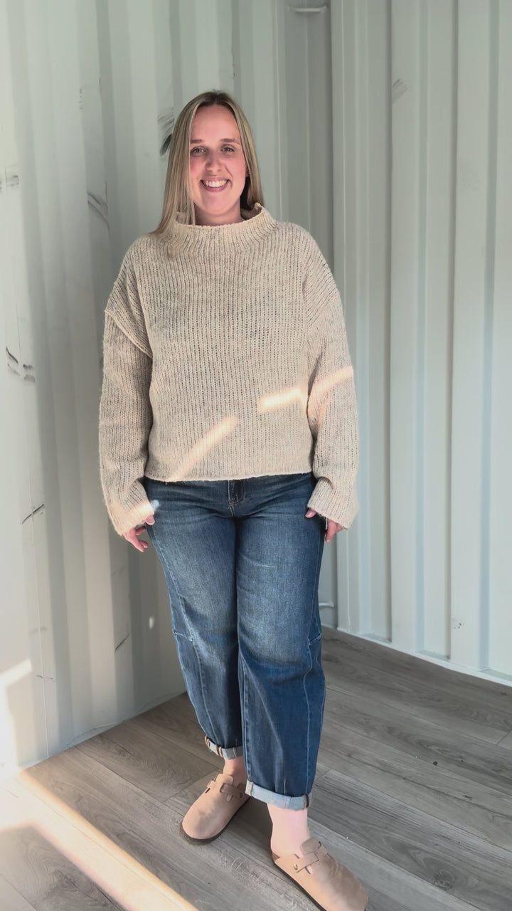 Tabby Mock Neck Oversized Sweater- NATURAL