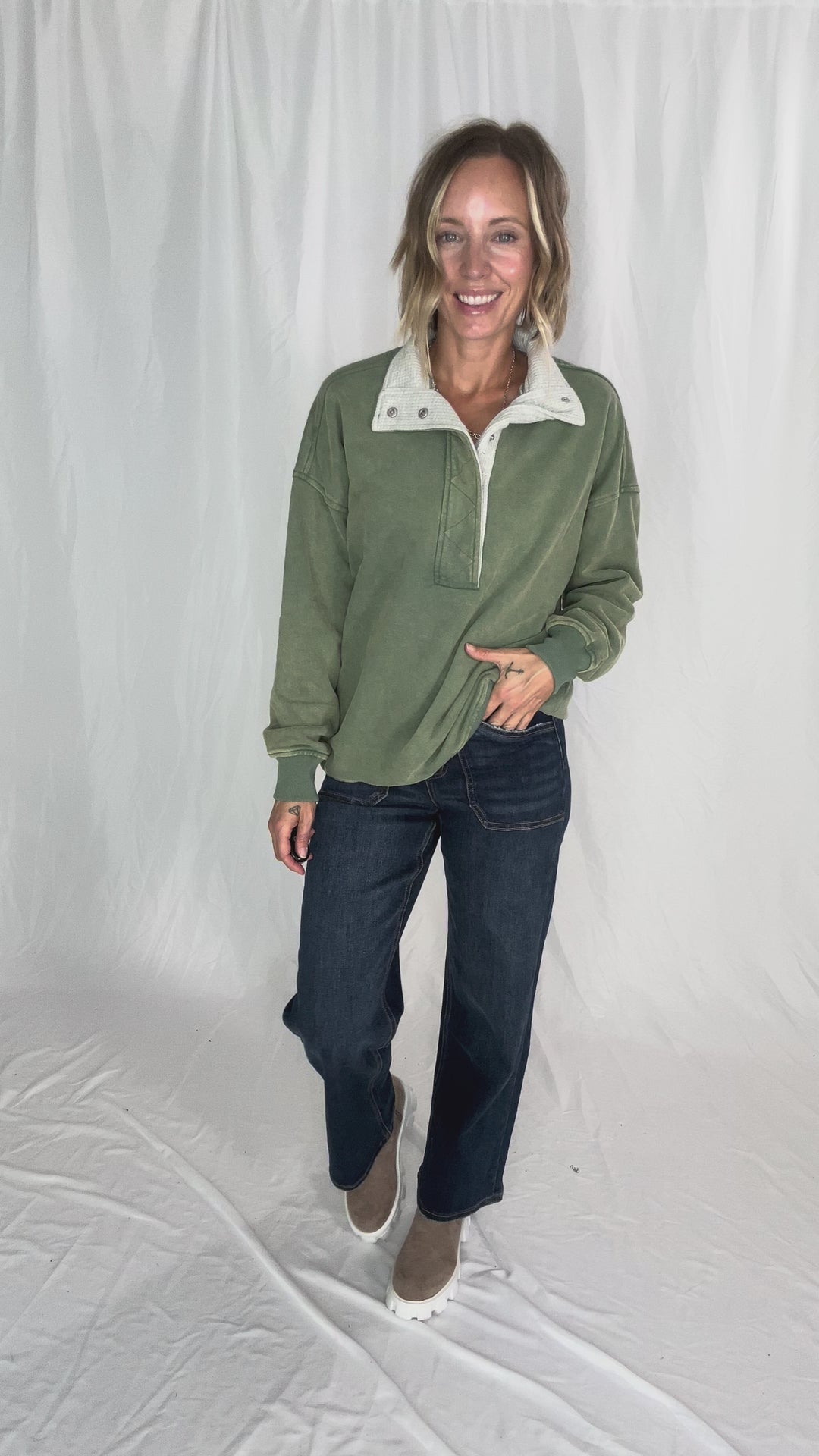 Grayson Thermal Contrast Snap Button Pullover- GREEN