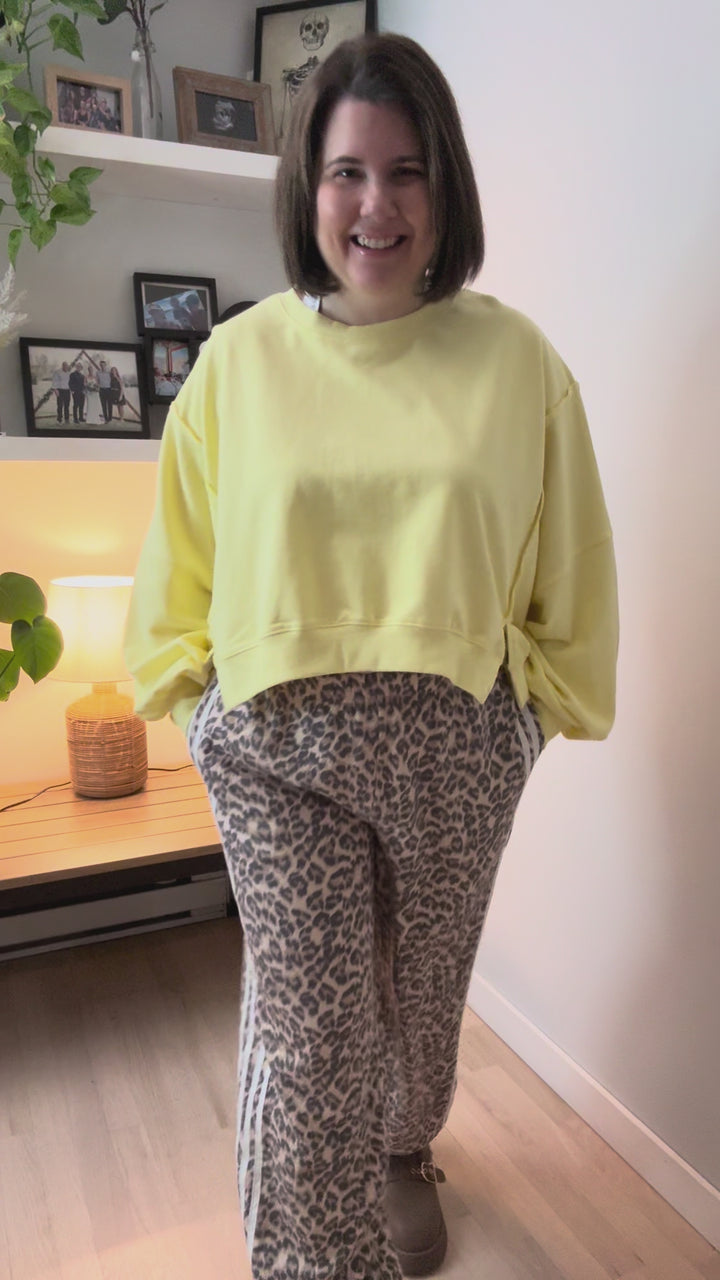 Amelia Cropped Drop Shoulder Pullover- BRIGHT LEMON