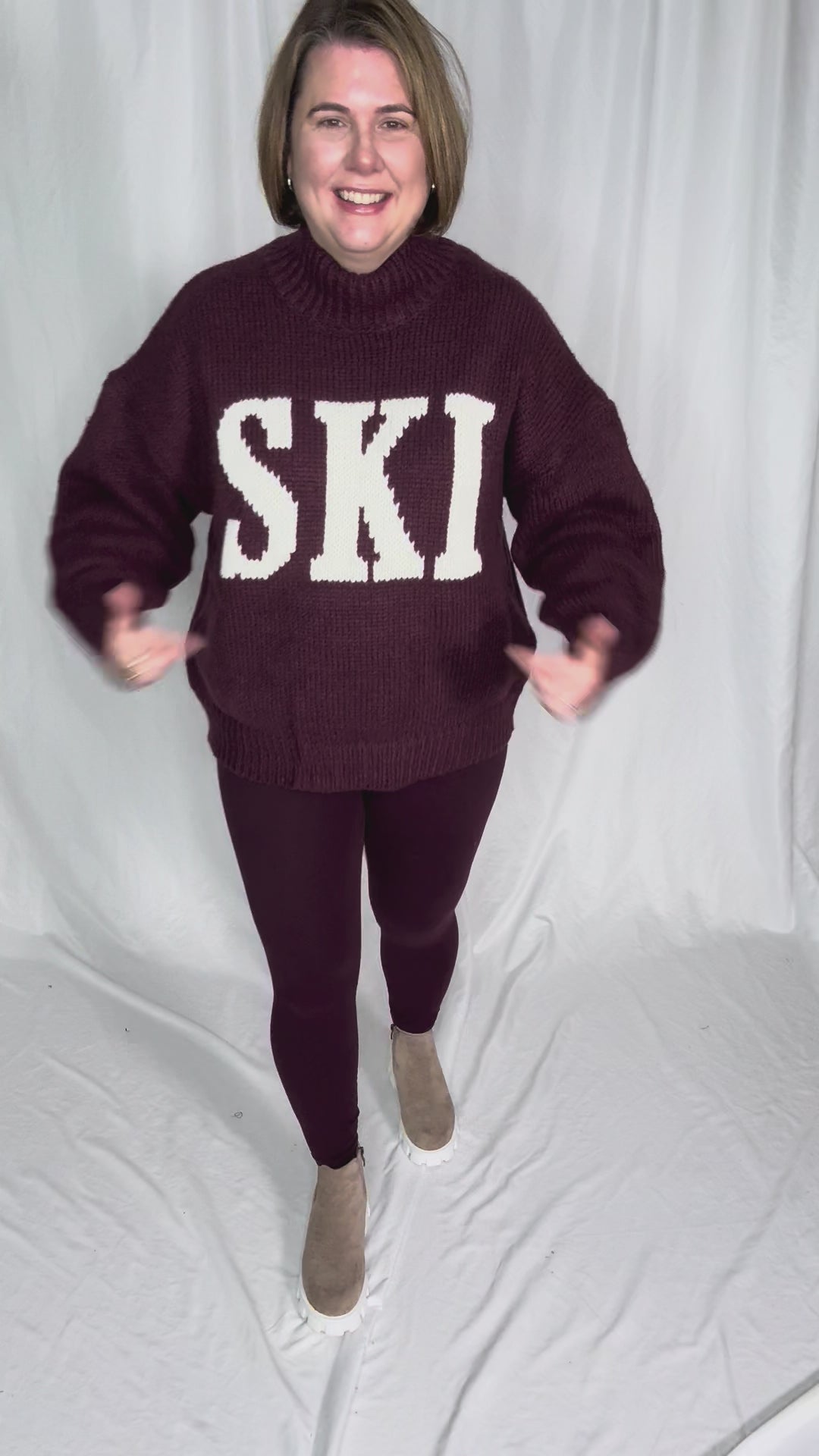 Apres Ski High Neck Sweater- WINE/IVORY