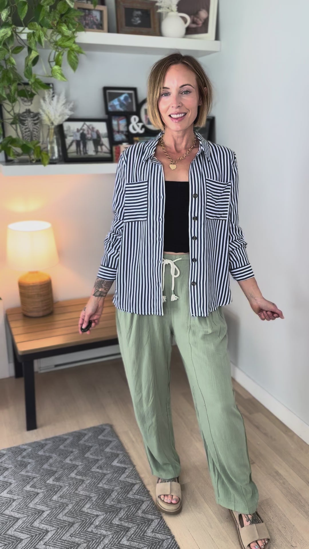 ONLY Yasmina Button Down Shirt- NAVY STRIPE