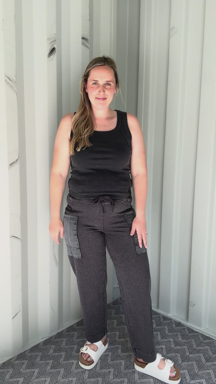 Sunlit Shore French Terry Top & Pant Set- WASHED BLACK