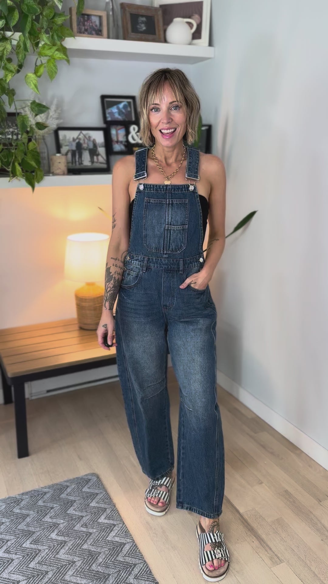 Fiona Denim Barrel Overalls- DARK WASH