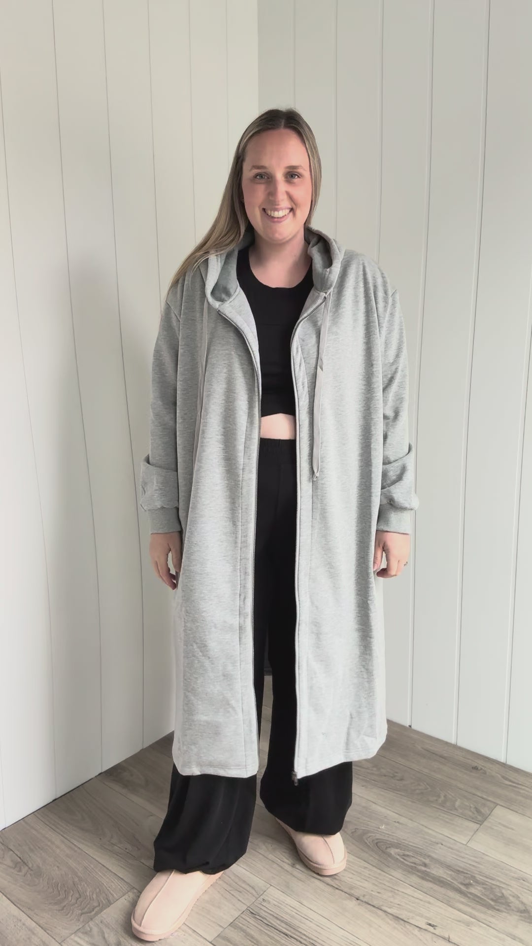 Mavis Hooded Full Zip Coatigan- HEATHER GREY