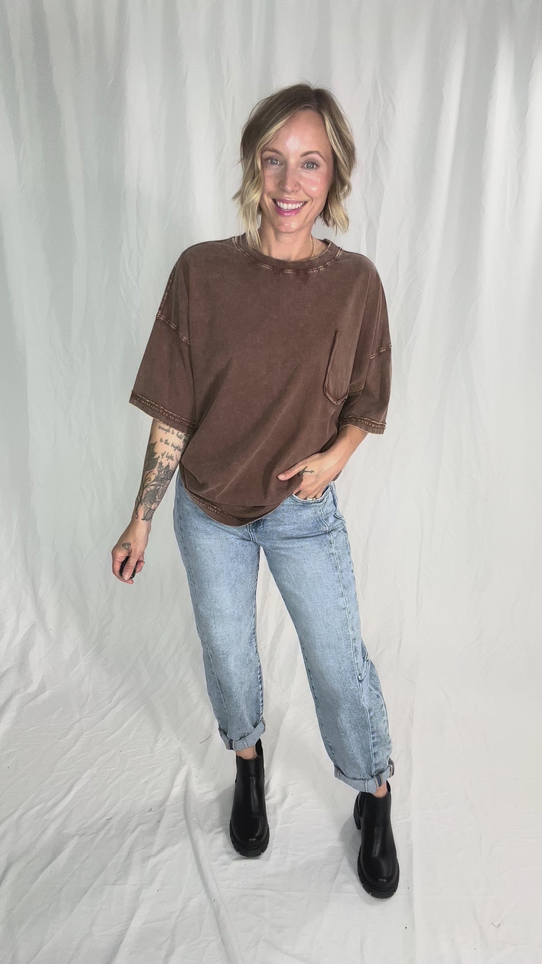 Brandi Mineral Wash Tunic Tee- BROWN