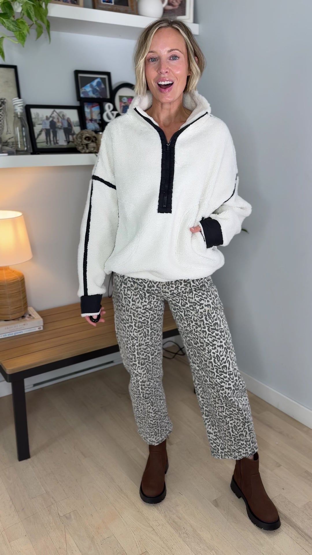 Marlow Fleece 1/2 Zip Pullover- IVORY/BLACK