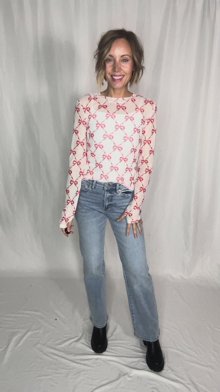 Dress It Up Mesh Top- CHRISTMAS BOWS