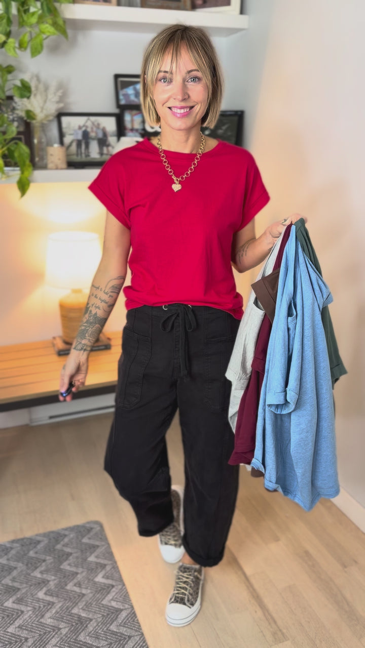 Addison Cotton Folded Sleeve T-Shirt- CANDY PINK