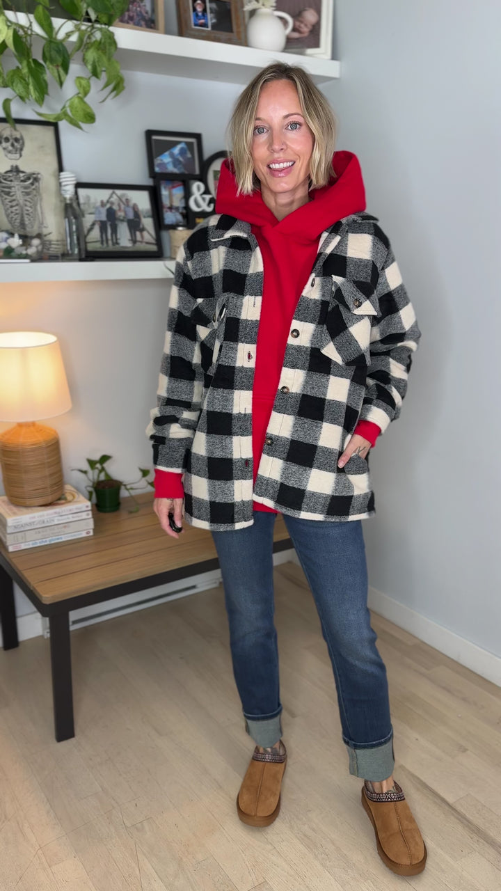 Brenda Black and Cream Plaid Jacket- BLACK