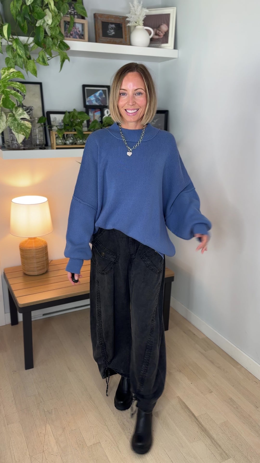 Frosted Pines Oversized Side Slit Sweater- DUSTY BLUE