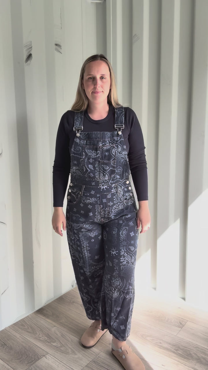 Lettie Paisley Print Barrel Overalls- MIDNIGHT