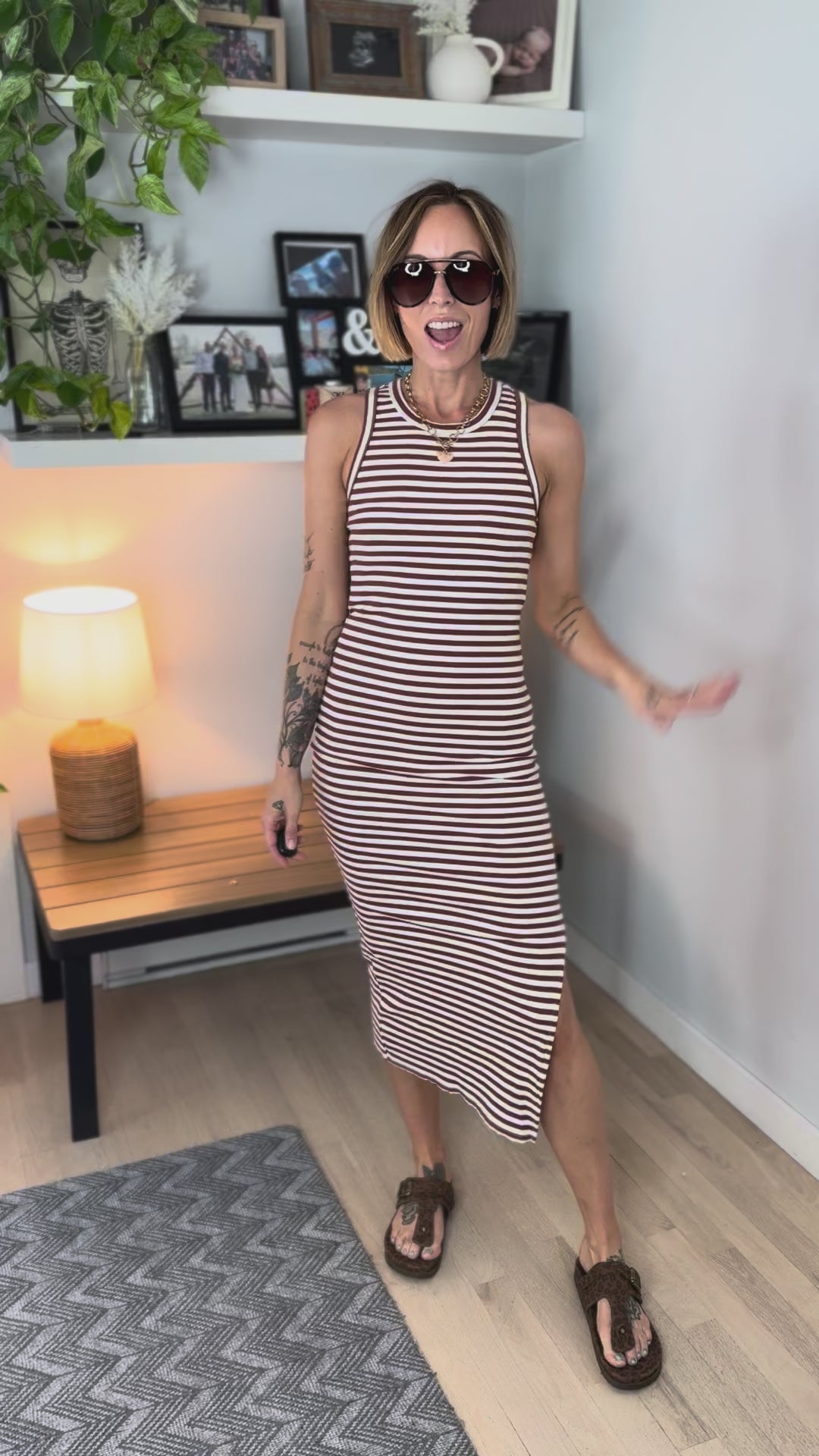 Halo Ribbed Midi Dress- BRICK