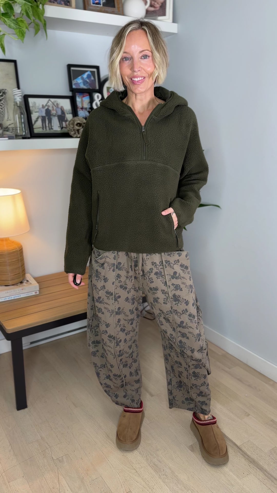 Willa 1/2 Zip Fleece Hoodie Pullover- DEEP OLIVE