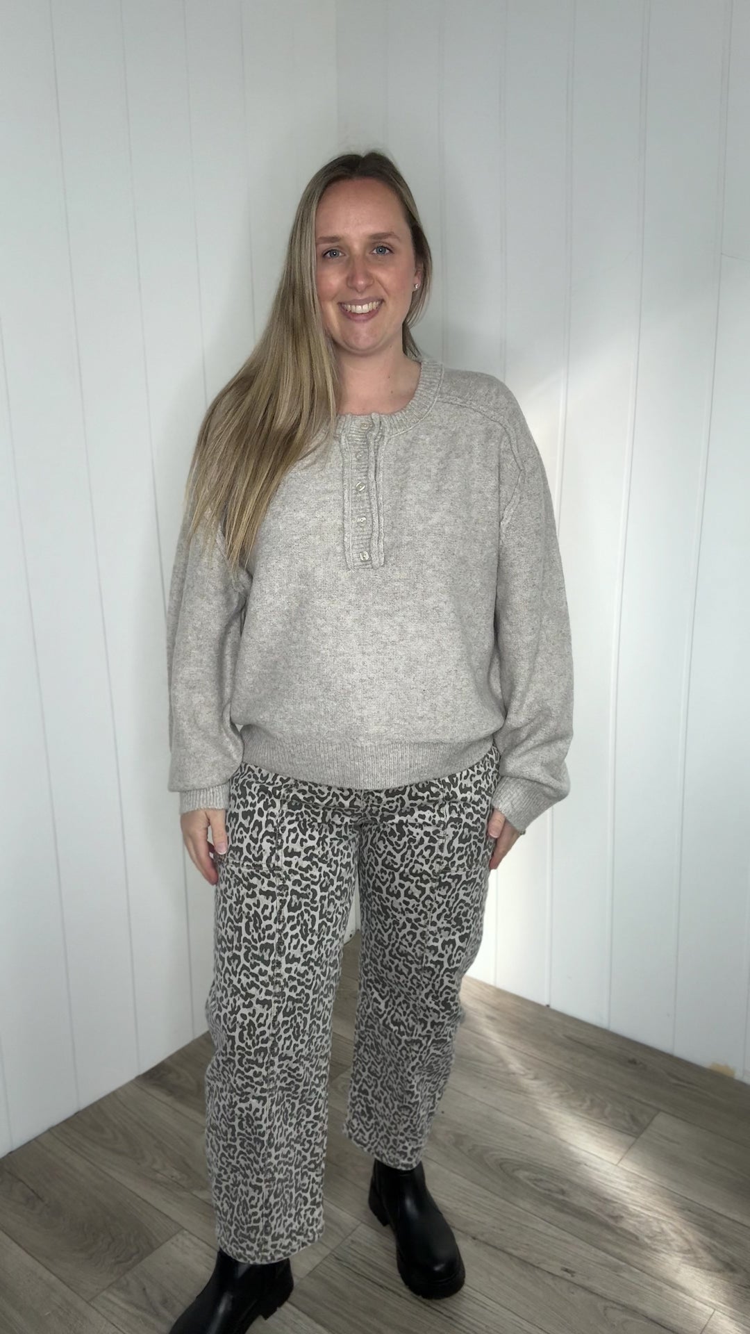 Gianna Knit Henley Sweater- MUSHROOM