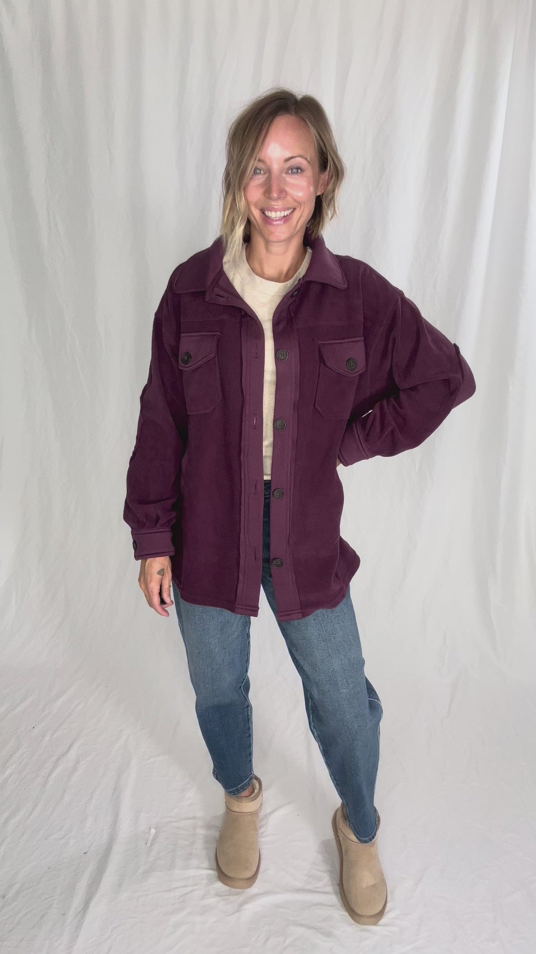 Jake Oversized Fleece Shacket- EGGPLANT