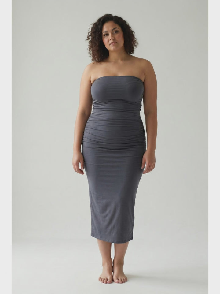 Isola Ribbed Tube Dress- CHARCOAL BLUE