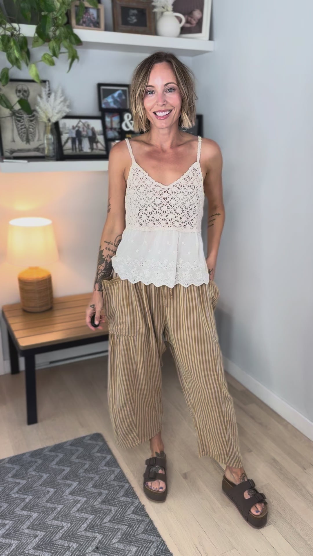 Tasha Crochet V-Neck Tank Top- BEIGE