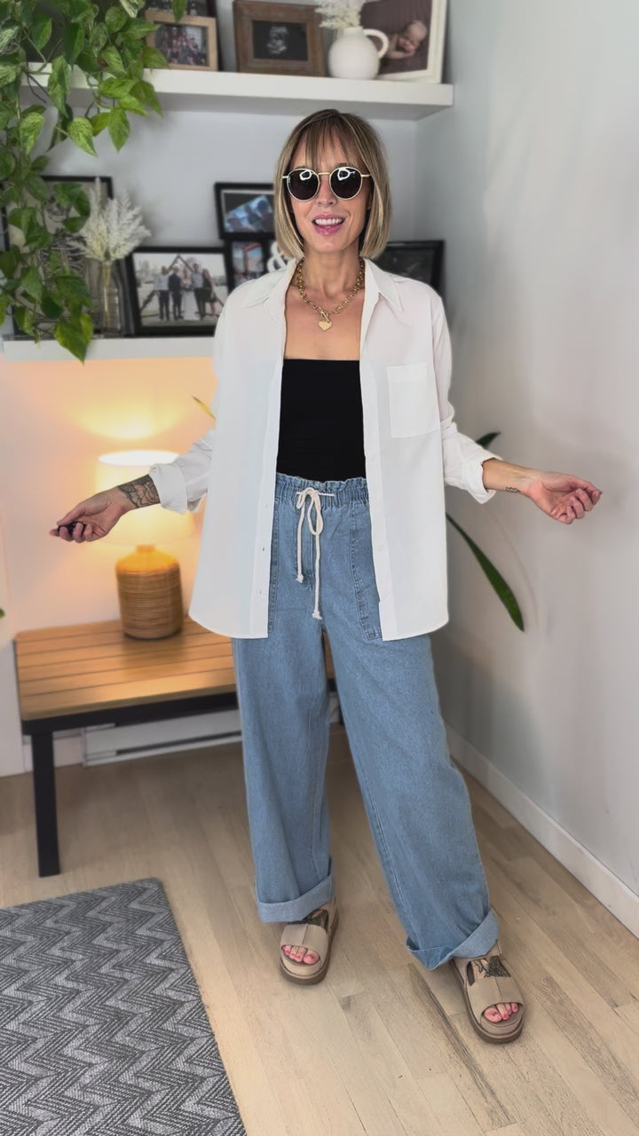 Novie Linen Blend Button Down- WHITE