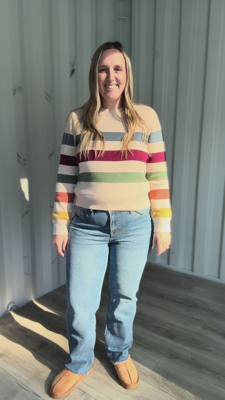 Skye Striped Long Sleeve Sweater- SLATE BLUE MULTI