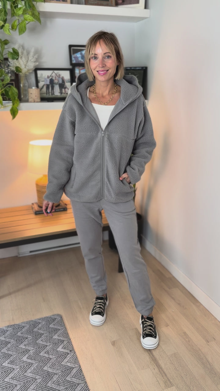 Valerie Sherpa Hooded Jacket- CLOUD