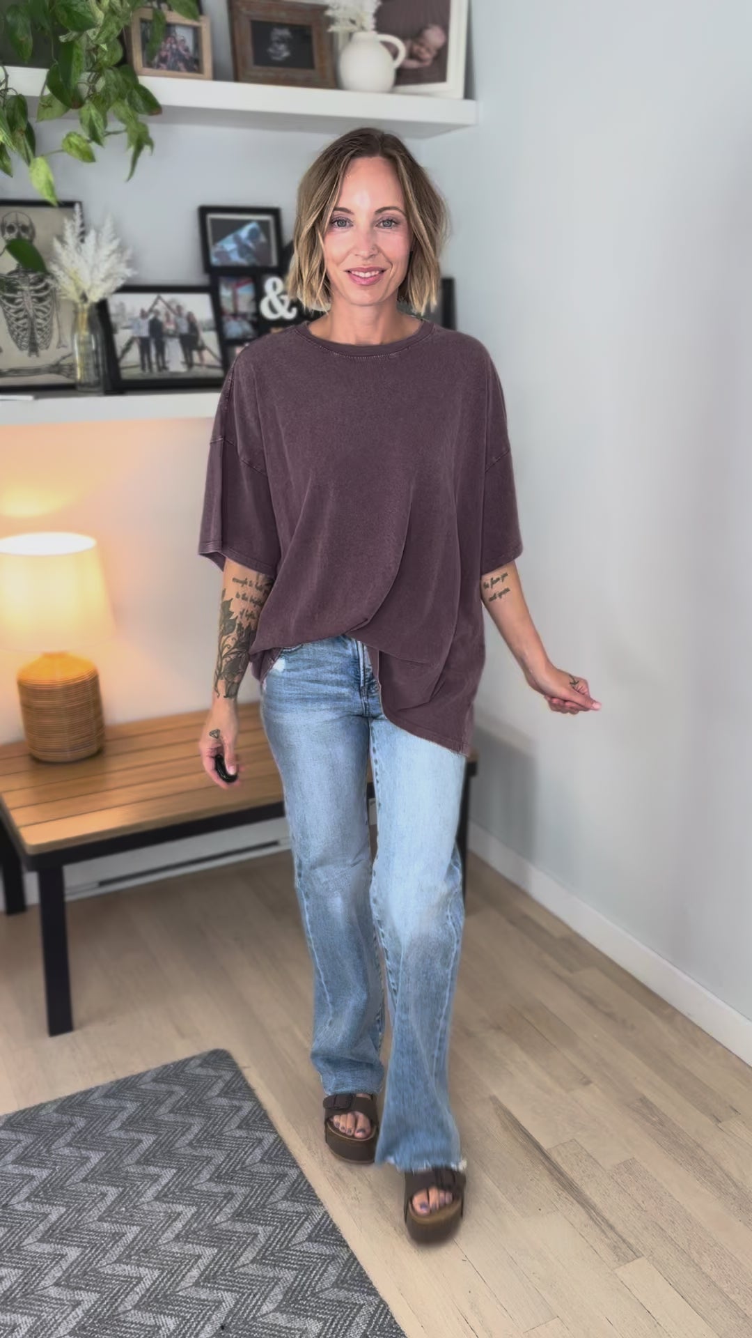 Keri Washed Cotton Boyfriend Tee- DARK CHERRY