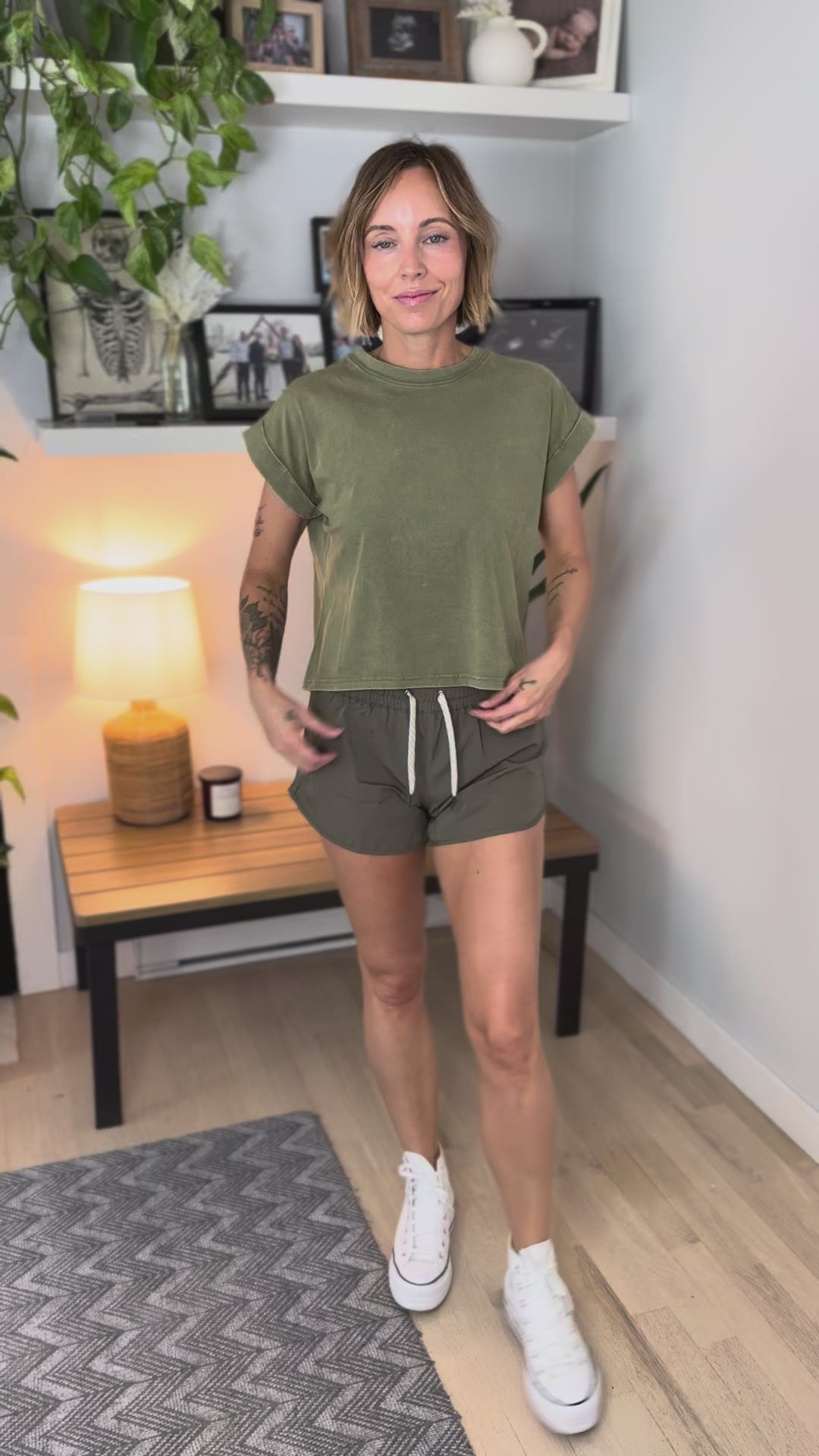Macie Lined Active Shorts- DUSTY OLIVE