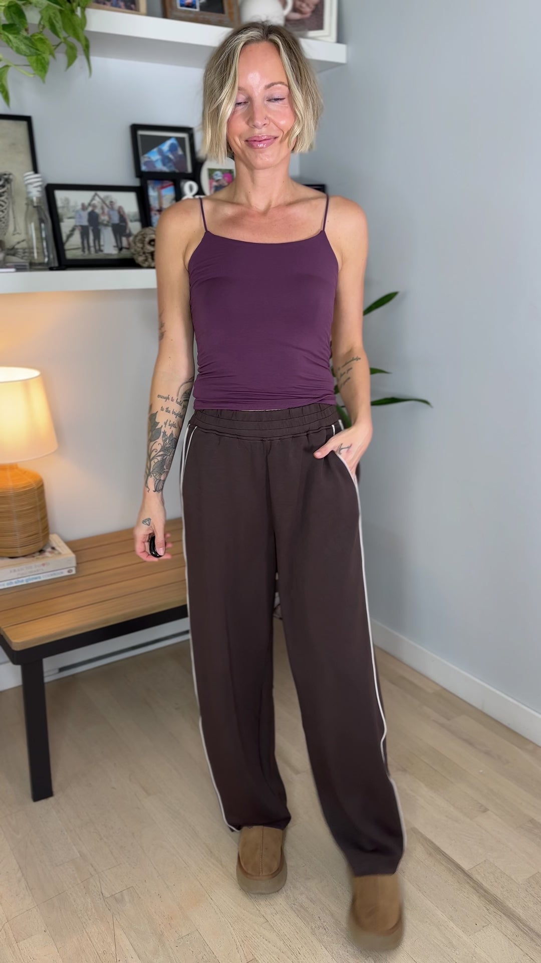 Miranda Modal Piping Straight Leg Pant- ESPRESSO/MOCHA CREAM