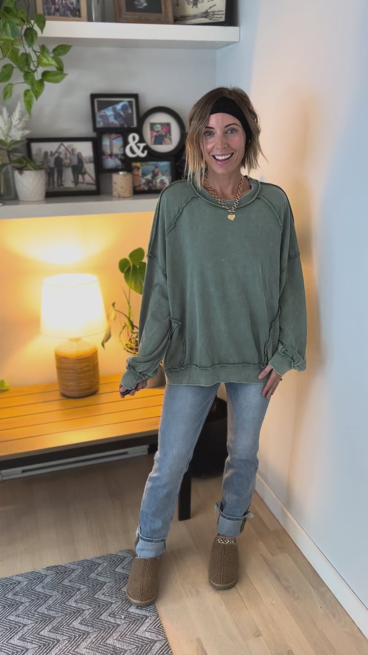 Forage Washed Pocket Pullover- JUNIPER GREEN