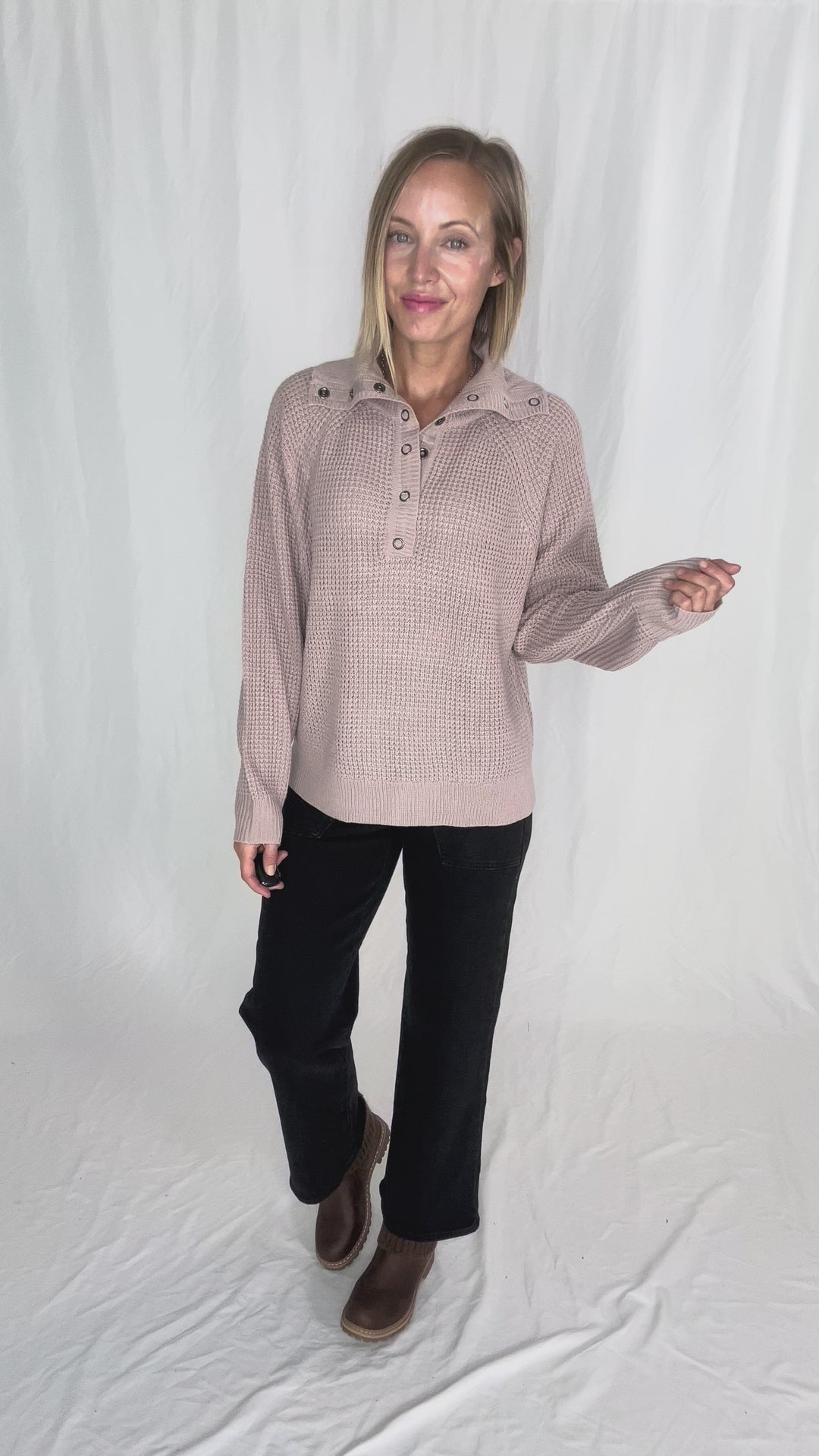 Cider Season Waffle Sweater- MAUVE BLUSH
