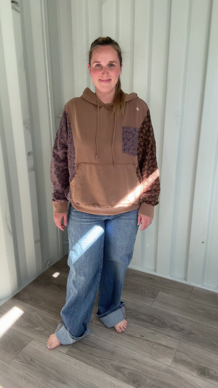 Cooper Mixed Floral Print Hoodie- MOCHA