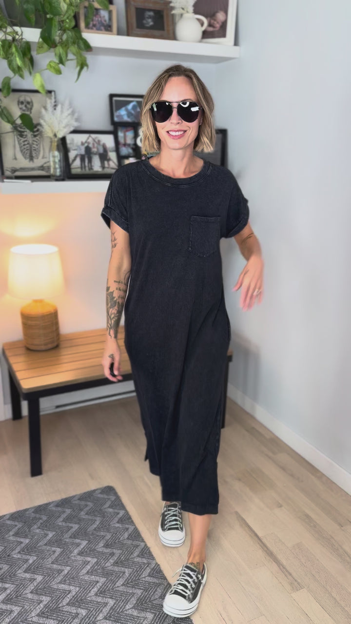Northstar Washed Cotton Midi Dress- BLACK