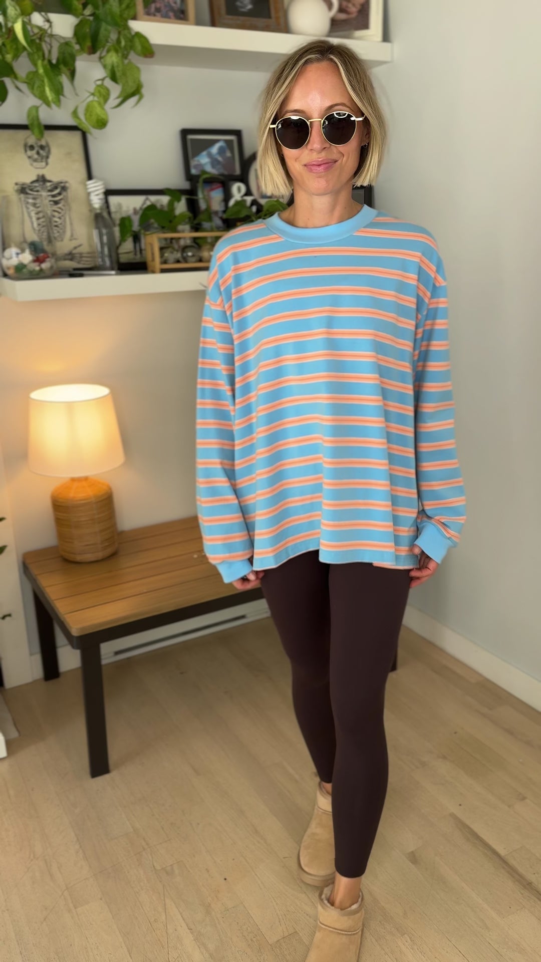 Cady Stripe Long Sleeve Pullover- BLUE/PEACH
