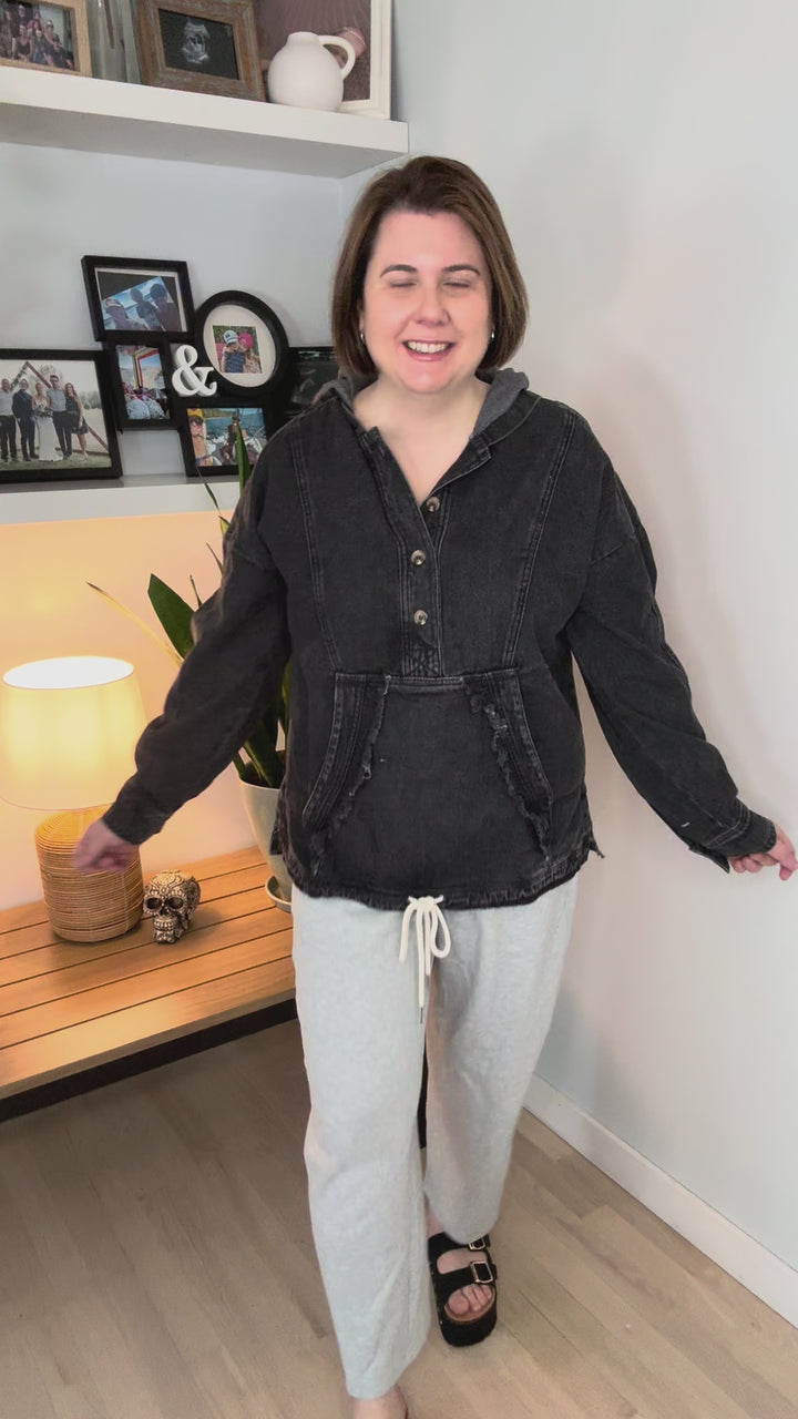 Lucy Denim Hoodie Jacket- BLACK