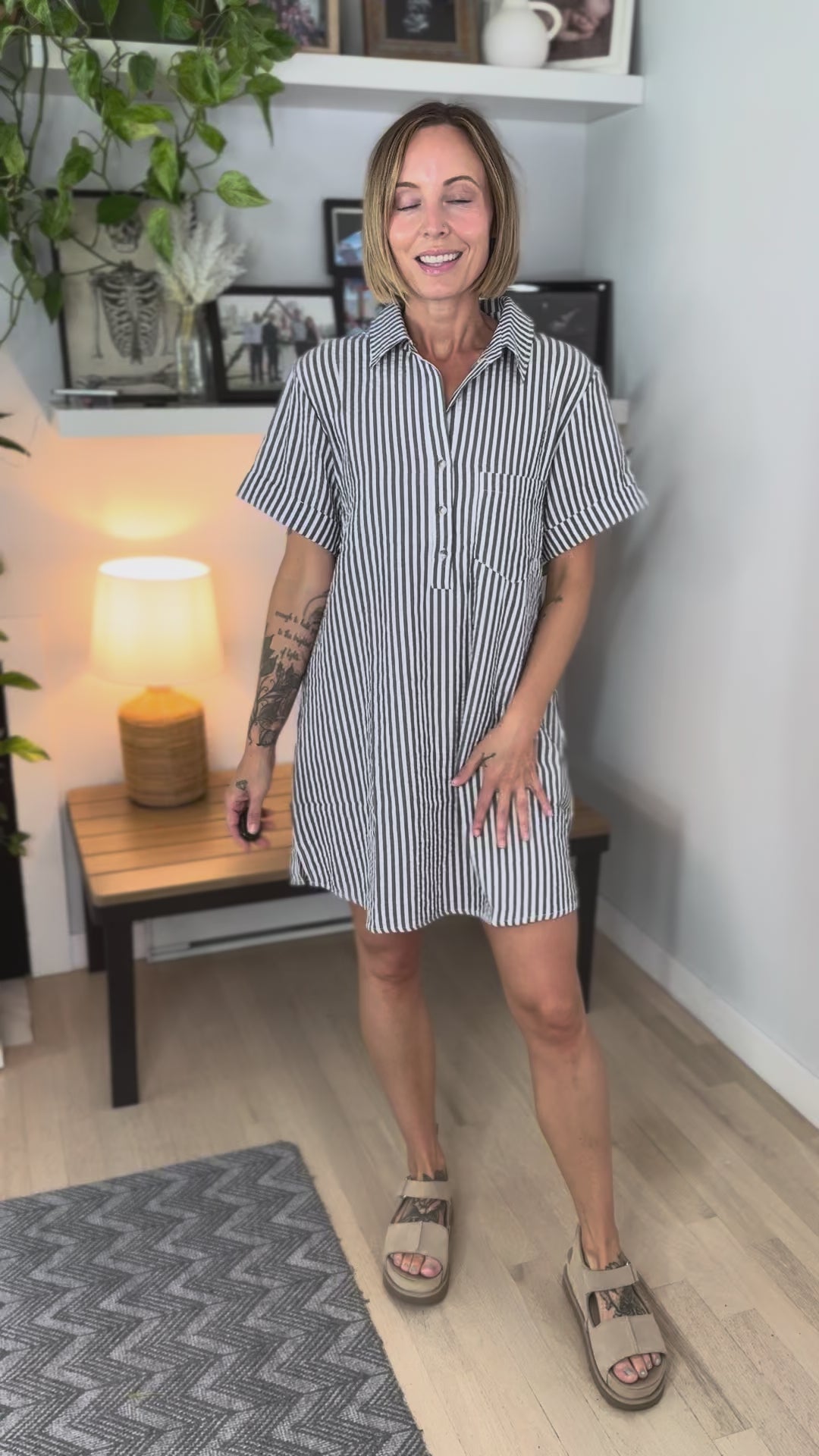 Marina Mae Seeksucker Dress- BLACK/WHITE
