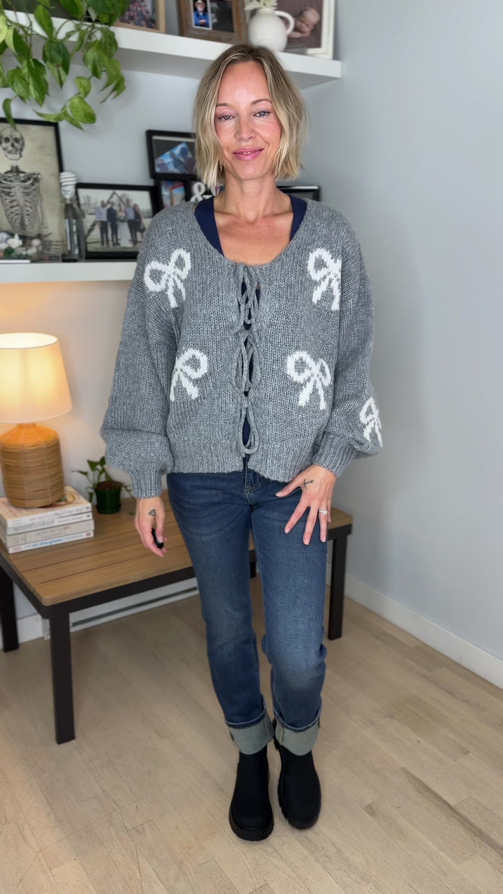 Pinella Ribbon Cardigan- HEATHER GREY