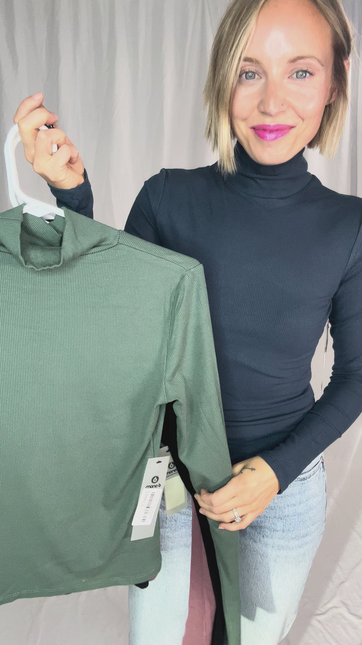 MONO B Linley Ribbed Mock Neck- MIDNIGHT NAVY