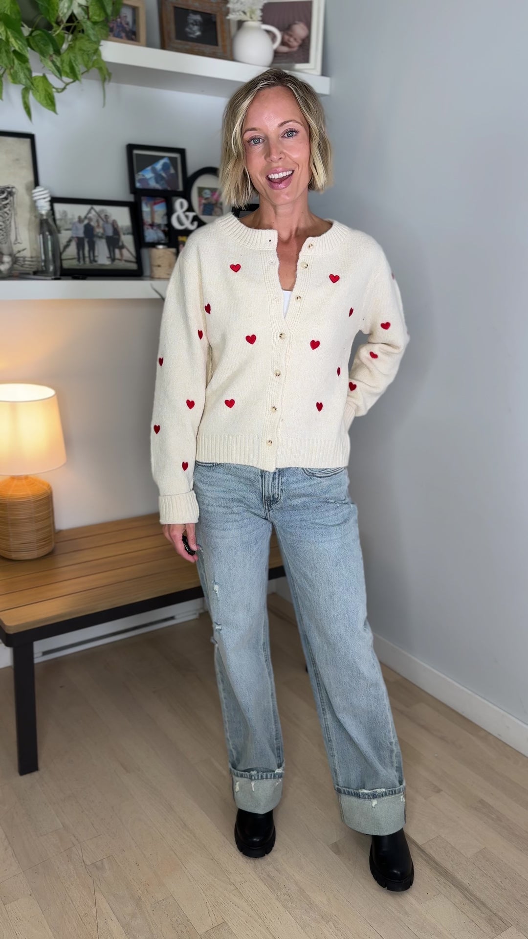 Orchard Heart Embrodiered Button Down Cardigan- ECRU