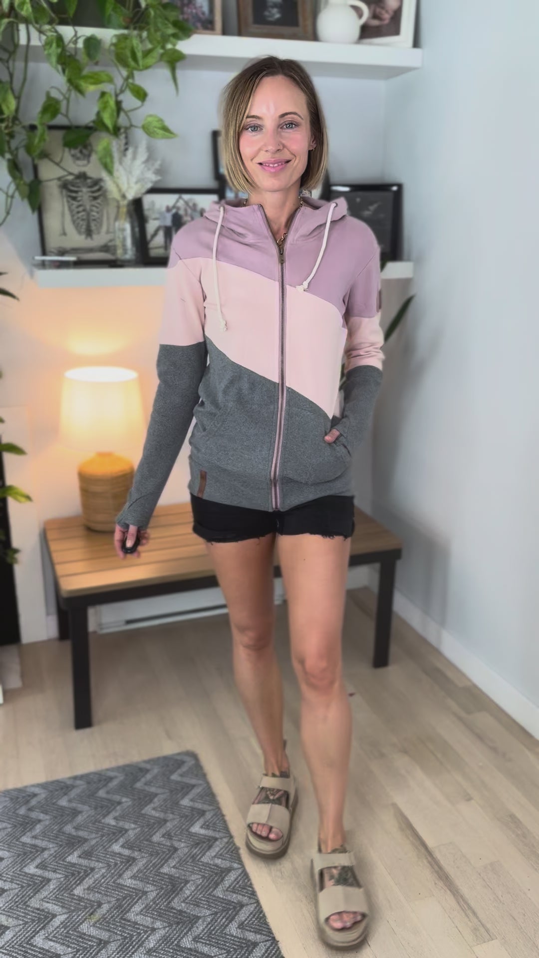 AMPERSAND AVE Full Zip Sweatshirt- ROSY GLOW
