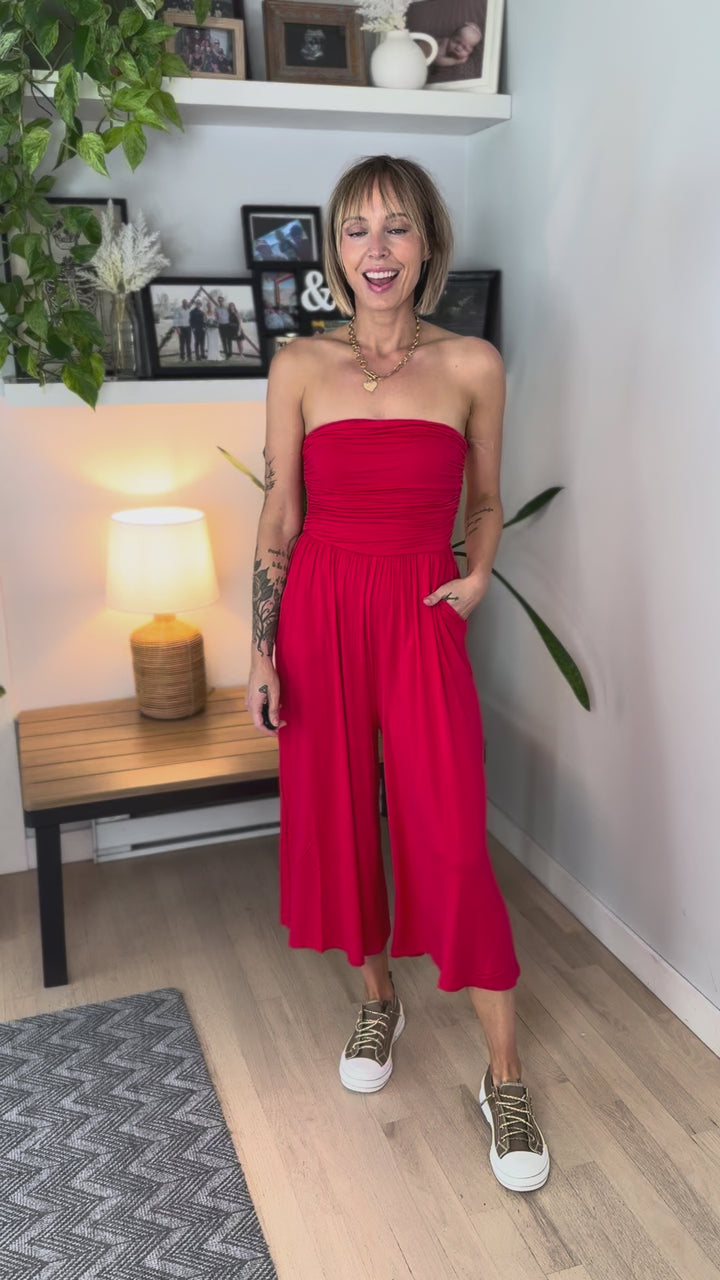 Olivia Strapless Jumpsuit- RUBY