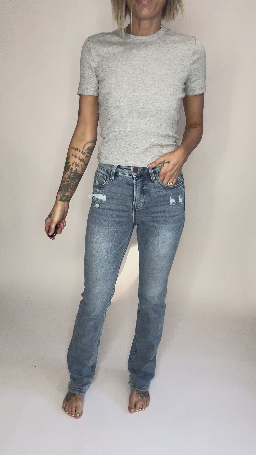 RISEN Carrie High Rise Straight Leg Tummy Control Jeans- MEDIUM WASH