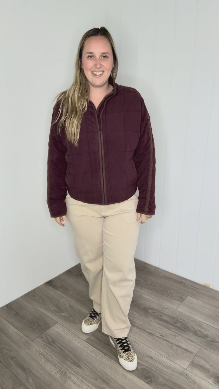 Catherine Soft Quilted Jacket- BURGUNDY BROWN