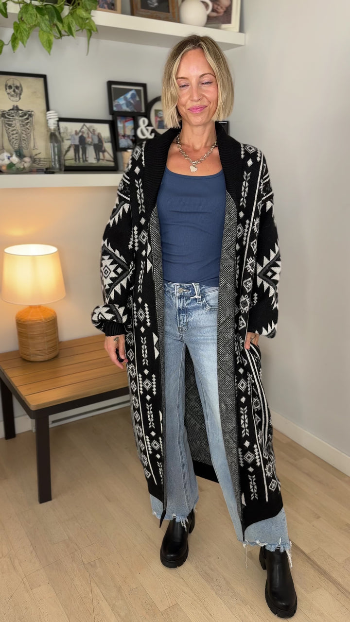 Lennox Western Style Coatigan- BLACK & WHITE