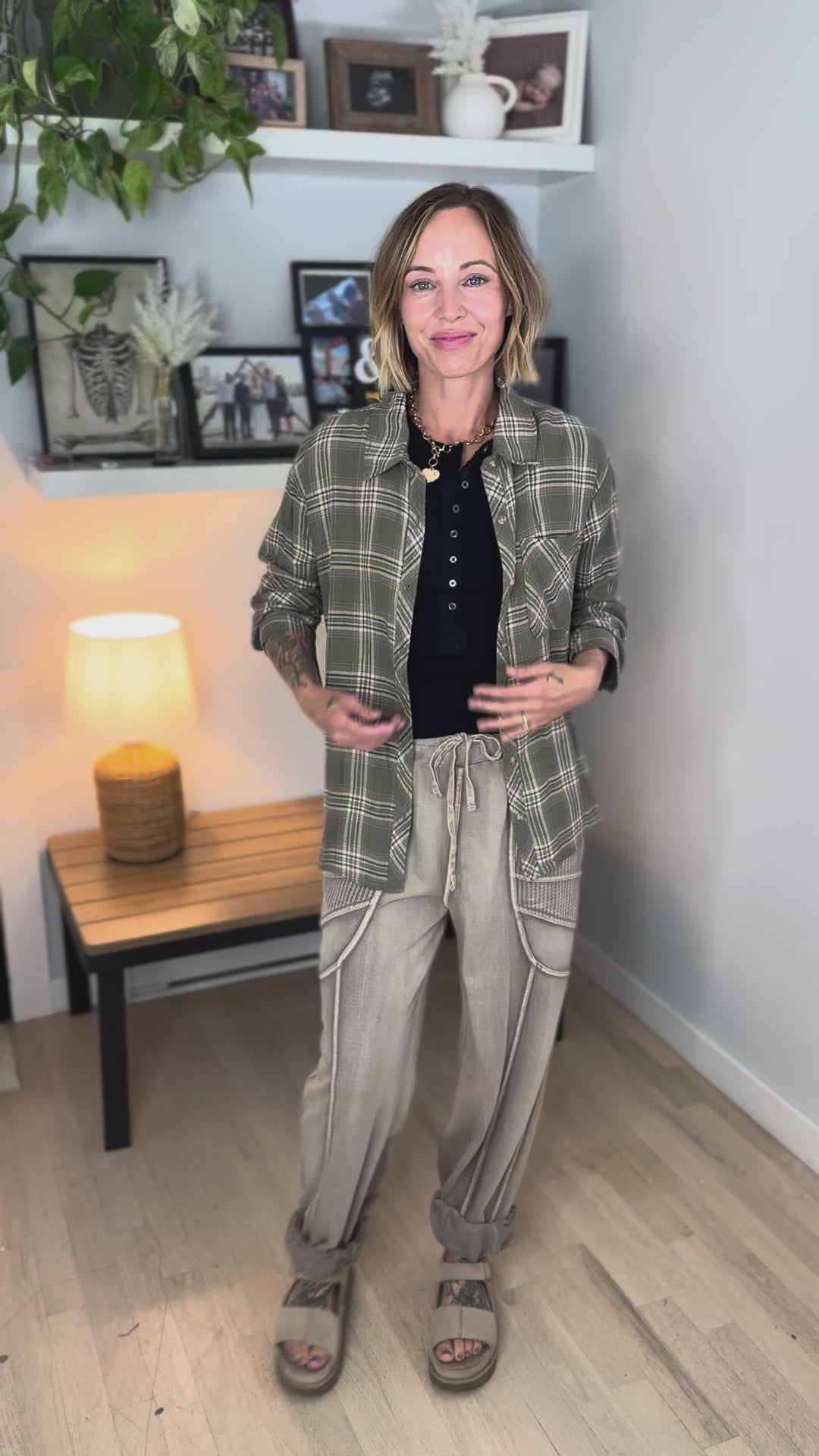 Edith Plaid Flannel Shirt- OLIVE