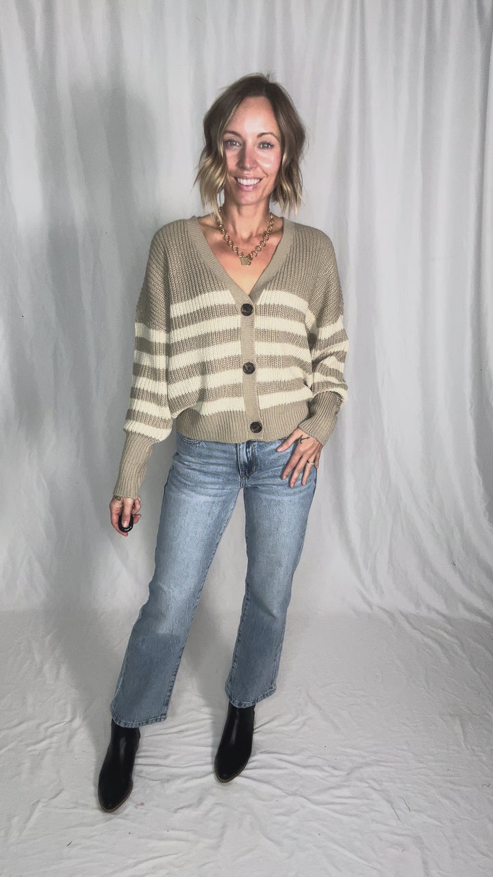 Vero Moda Kelsee Button Cardigan- MOON ROCK STRIPES-FINAL SALE