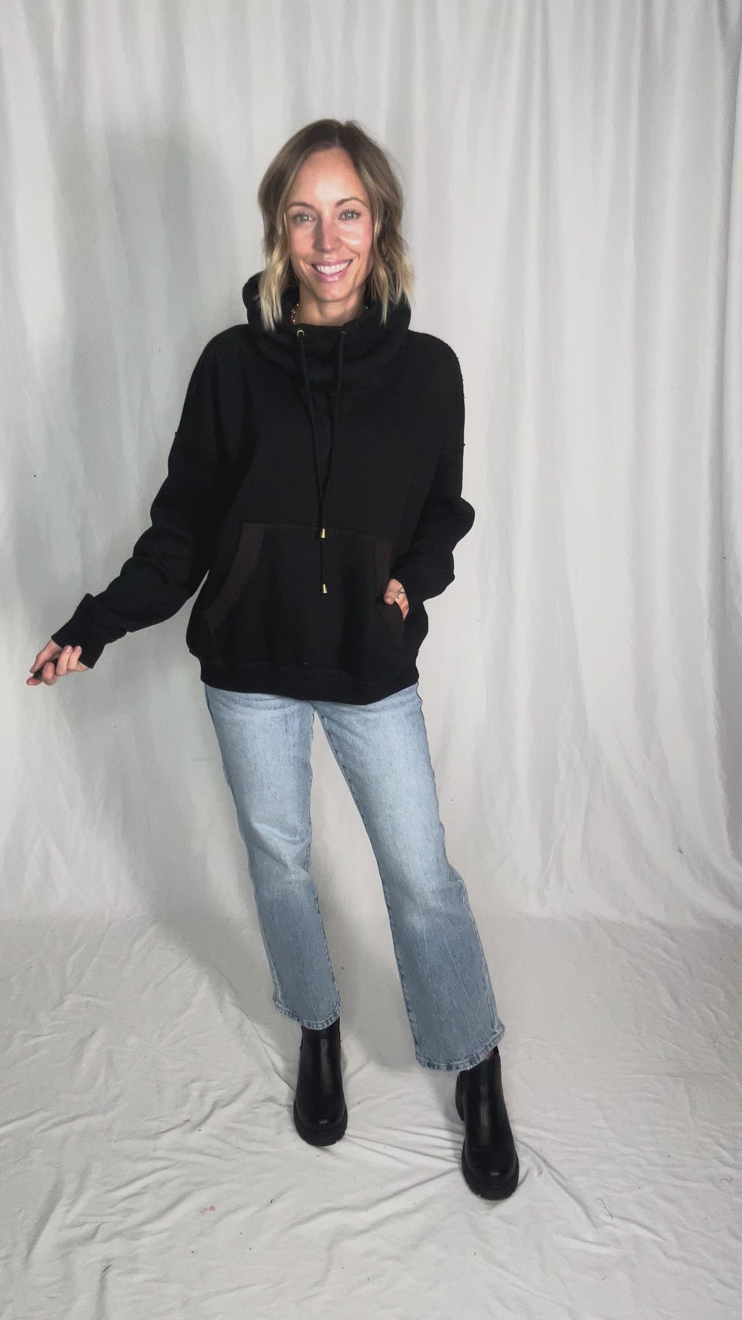 Flow Cowl Neck Fleece Pullover- BLACK