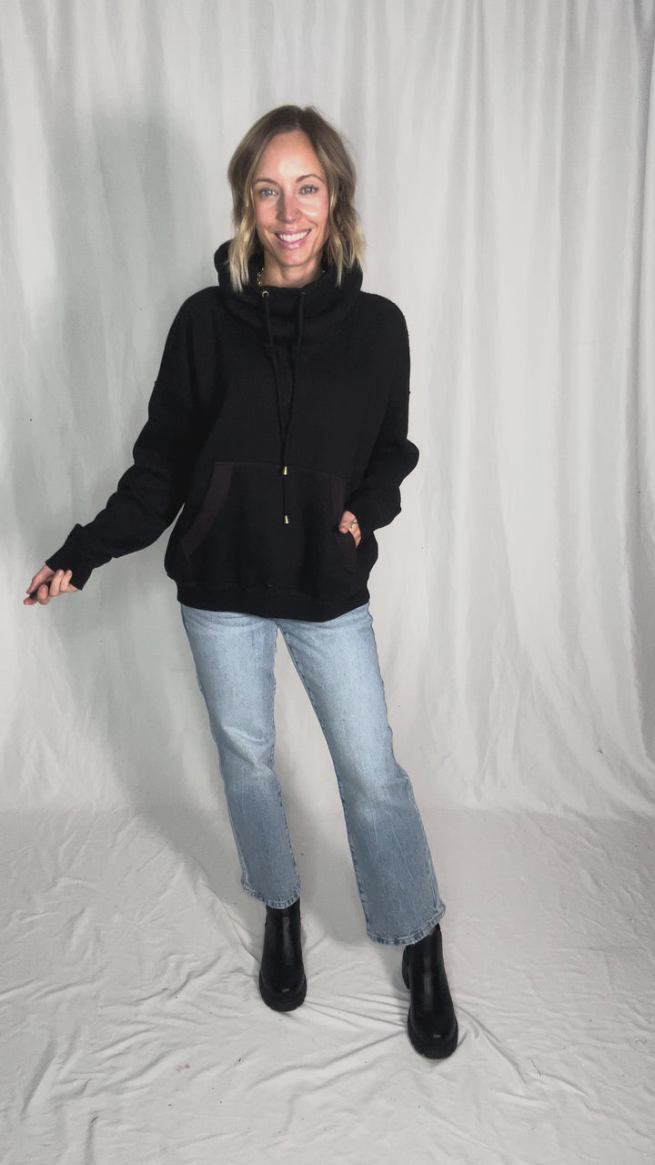 Flow Cowl Neck Fleece Pullover- BLACK