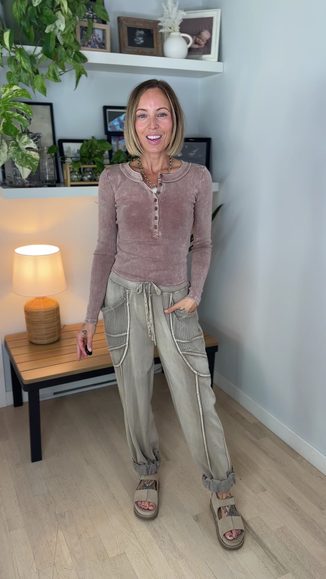 Fawn Washed Henley- COCOA