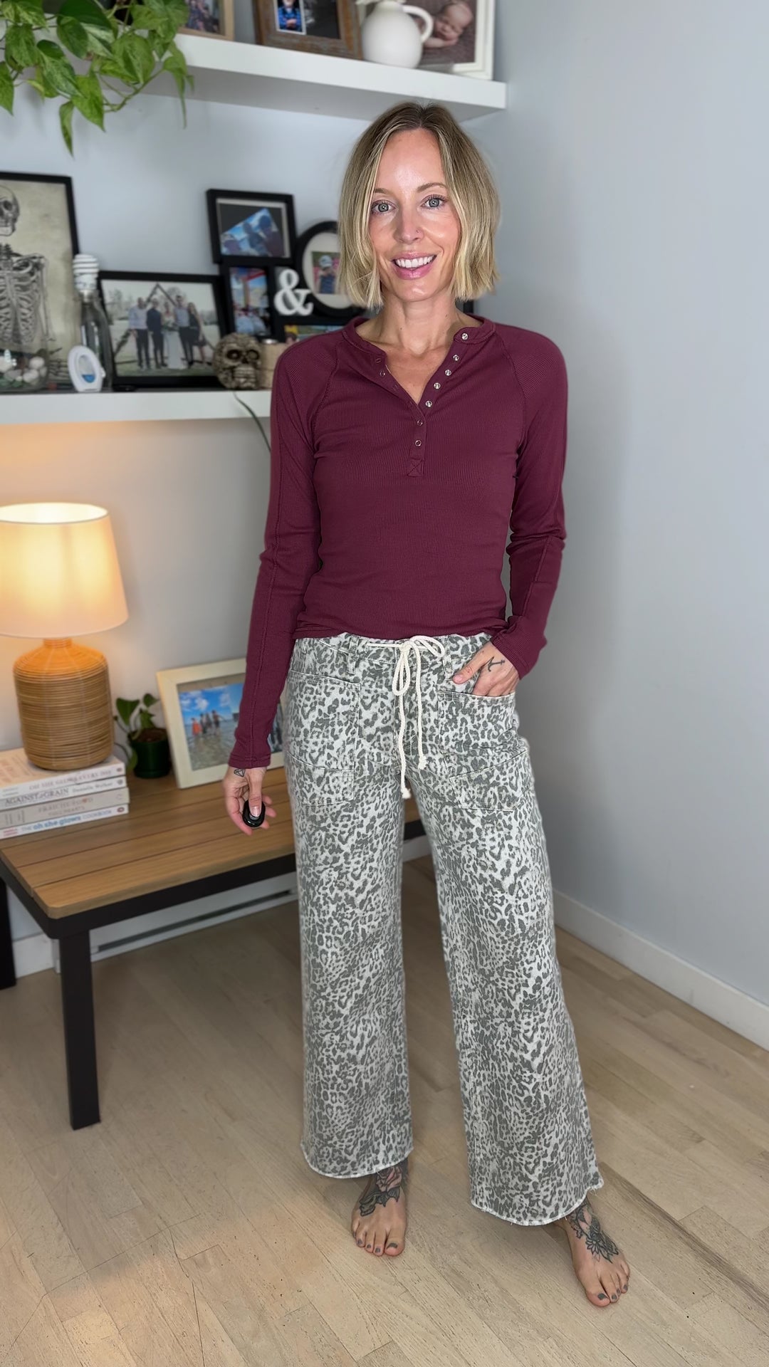 Vervet Keaton High Rise Wide Leg Tie Waist Jean- LEOPARD