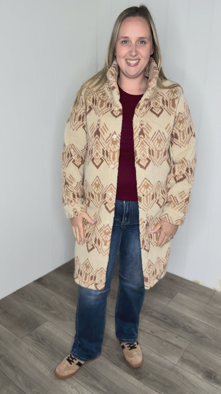 Ainsley Longline Sherpa Jacket- CREME BRULEE