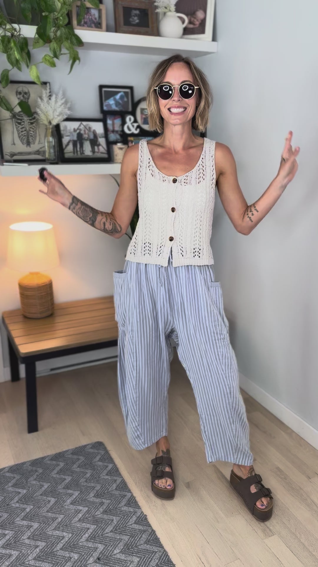 Wanderlust Cotton Boho Stripe Pants- BLUE